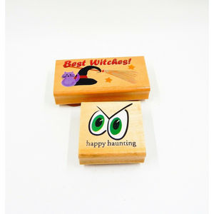 Rubber Stamps Halloween Best Witches Hat and Broom Happy Haunting Googly Eyes